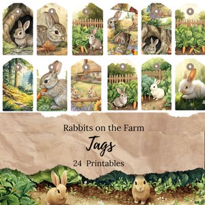 Étiquettes de journal indésirable Lapins à la ferme : étiquettes de scrapbooking lapin vintage Farm Ephemera Cottage core. |le premier carnet d'enfants JJ014
