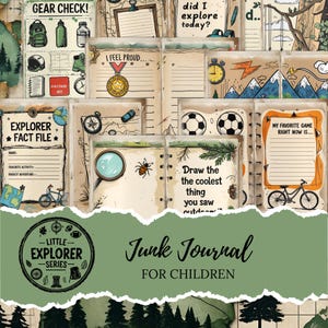Little Explorer-junkdagboekpagina's voor kinderen | Afdrukbare dagboekset met avontuurthema | Natuur- en sporttips voor kinderen, MI05