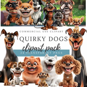 Clipart CHIENS EXCEPTIONNELS : égayez vos cartes d'anniversaire, invitations, autocollants avec votre race préférée, des chiens drôles et rieurs. 3DA001