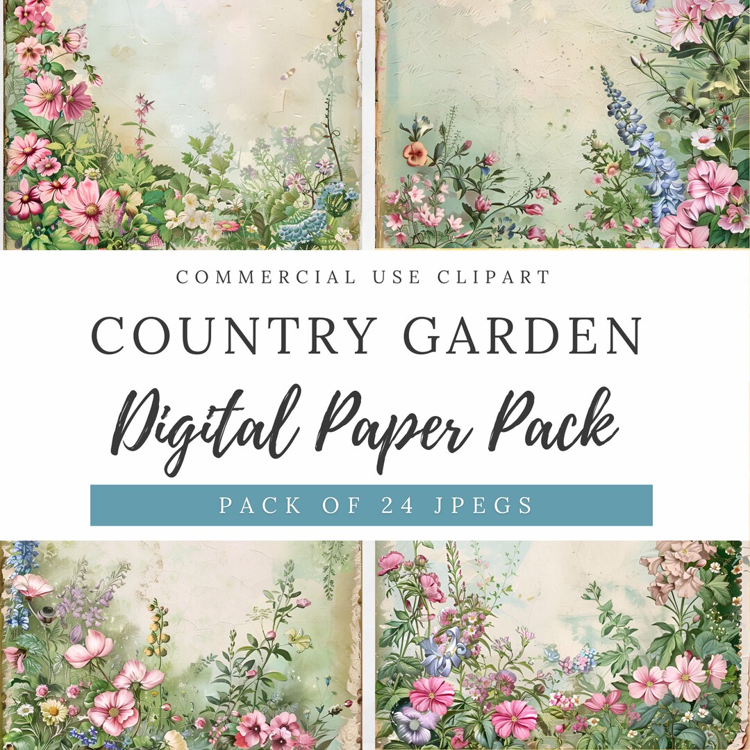 COUNTRY GARDEN Digital Paper Pack: 24 Pretty English Style Country ...