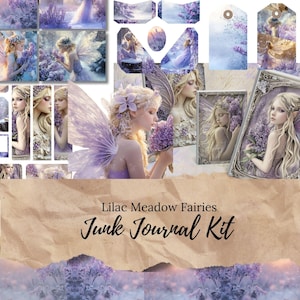 KIT de diario basura Lilac Meadow Fairies: 6 paquetes en 1, papeles imprimibles, cubiertas, material efímero, etiquetas, sobres, bolsillos y tarjetas. JJ013 JJK01