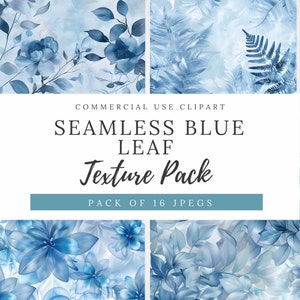 Blue Leaf Floral Clipart, Seamless blue leaves for commercial use, Textures, Digital Paper JPEGs, Wedding, Boy Baby Shower, ST001