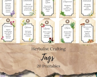 Printable Herb Tags: Botanical Junk Journal Ephemera (Commercial Use, Digital Download)