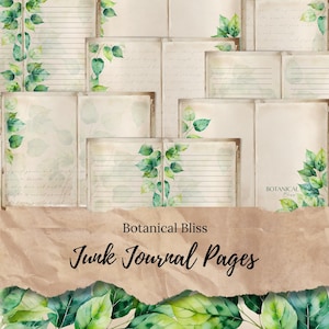 Botanical Bliss Junk Journal Pages - 6 impressions botaniques minimalistes - Papier imprimable de style vintage, MI03
