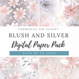 Elevate your designs with our Blush and Silver Flower Backgrounds! Perfect for wedding invitations, greeting cards, and digital scrapbooking. Add elegance to your projects effortlessly.