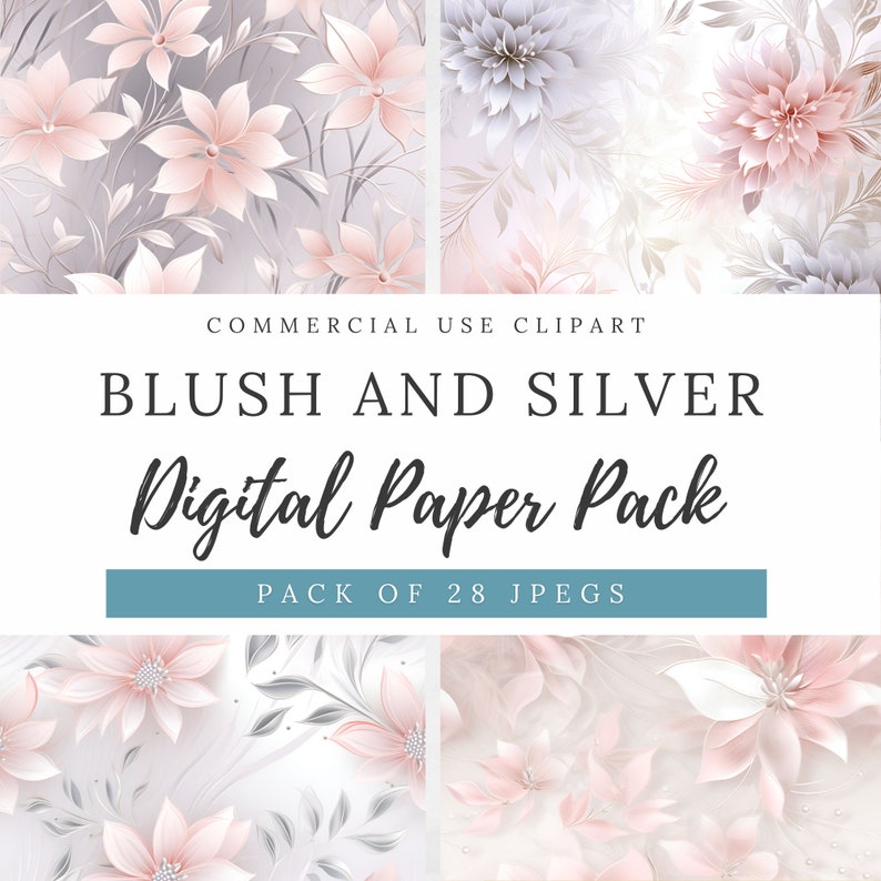 Elevate your designs with our Blush and Silver Flower Backgrounds! Perfect for wedding invitations, greeting cards, and digital scrapbooking. Add elegance to your projects effortlessly.