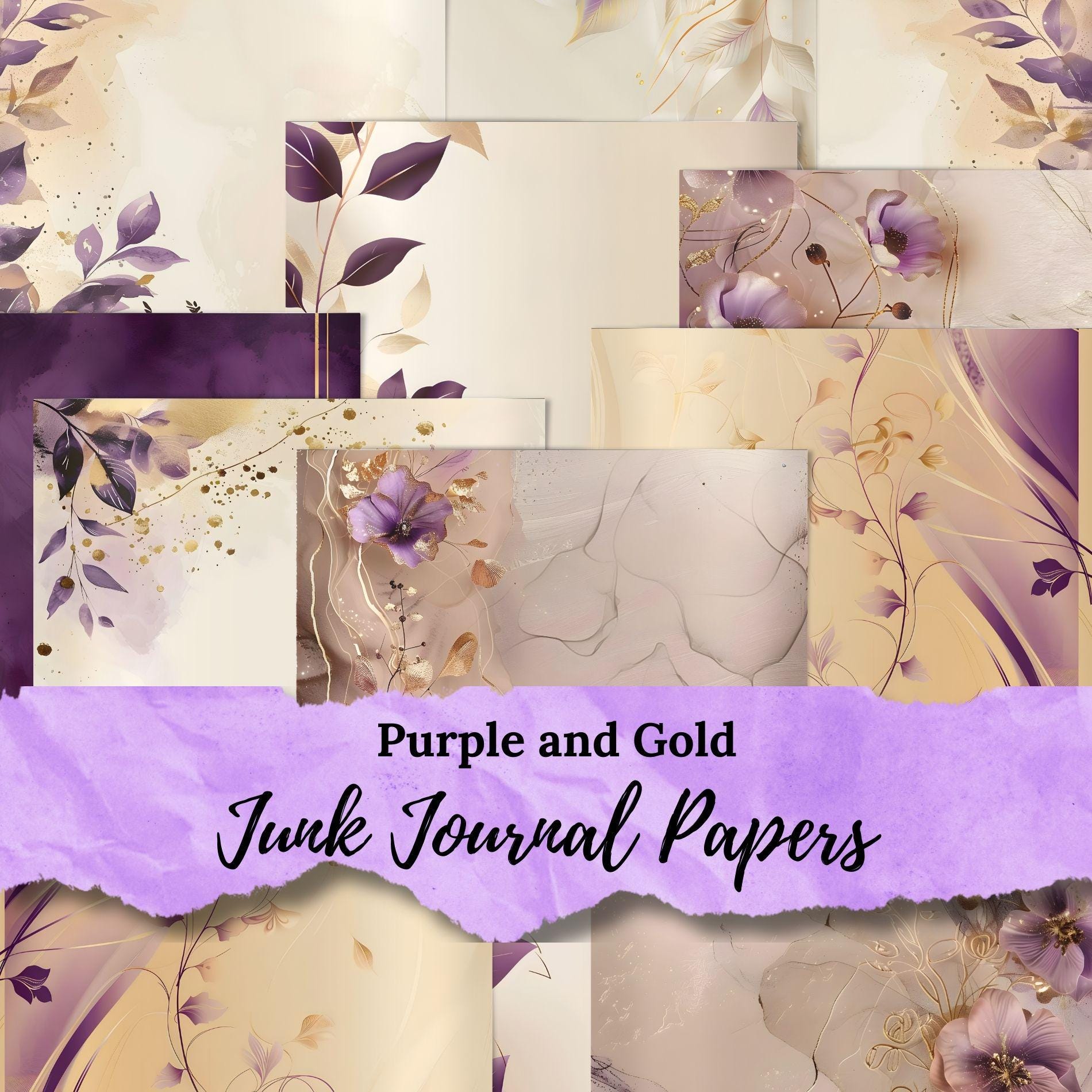 Purple and Gold Junk Journal Papers: Decorating all your Journals, Diaries, Scrapbooks and any other project you may have. JJ05