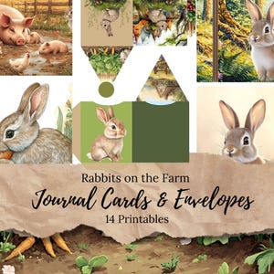 Tarjetas y sobres para diario basura de Rabbits on the Farm: álbumes de recortes, diarios, proyectos, guarde sus tesoros. JJ014