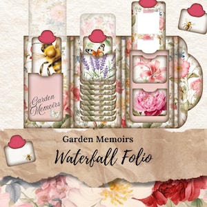 Diário de lixo Waterfall Folio para impressão, pacote de sementes vintage efêmeras, Folio botânico de peônia, kit de diário de lixo Garden Memoirs JJ09