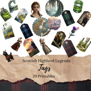 Étiquettes de journal indésirable des légendes des Highlands : étiquettes imprimables vintage, éphémères folkloriques, Écosse antique, Highlands. JJ012