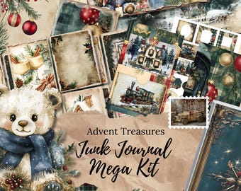 Advent Treasures Mega Kit 300+ Junk Journal Printables, Christmas Digital Kit, Holiday Ephemera, Printable JPEGs, Junk Journal Supplies JJ04