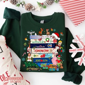 Women's Merry Christmas Movies Long Sleeve Tee - Cute Christmas Tree Graphic Baseball Top (Grey, Medium)