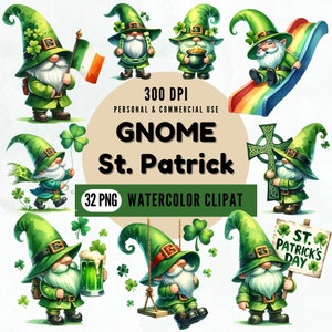 happy saint patricks day watercolor | St. Patrick Gnome PNG | happy saint patricks day  | Saint Patrick&#39;s gnomes Clipart bundle