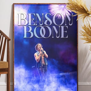 Póster del concierto de Benson Boone / Estética de niebla de medianoche / Arte mural para fanáticos de la música / Decoración de fuegos artificiales y niebla