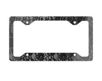 Black and silver Lace Pattern Metal License Plate Frame | Decorative Car Plate Border