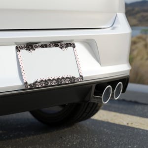 Coquette Pink Polka Lace Metal License Plate Frame image 3