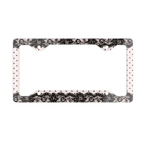 Coquette Pink Polka Lace Metal License Plate Frame image 1