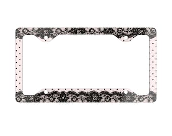 Kokette Rosa Polka Spitze Metall-Nummernschild-Rahmen