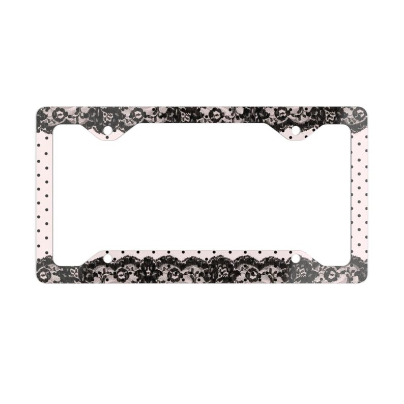 Coquette Pink Polka Lace Metal License Plate Frame image 1