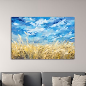 Prairie on a Beautiful Summer Day, Abstract Prairie with Blue Skies and Puffy White Clouds, Prairie Art, CanvasWithAView, Canvas Wall Art