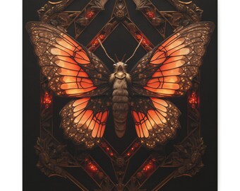 Orange and Black Butterfly Canvas Wall Art, Gothic Home Decor