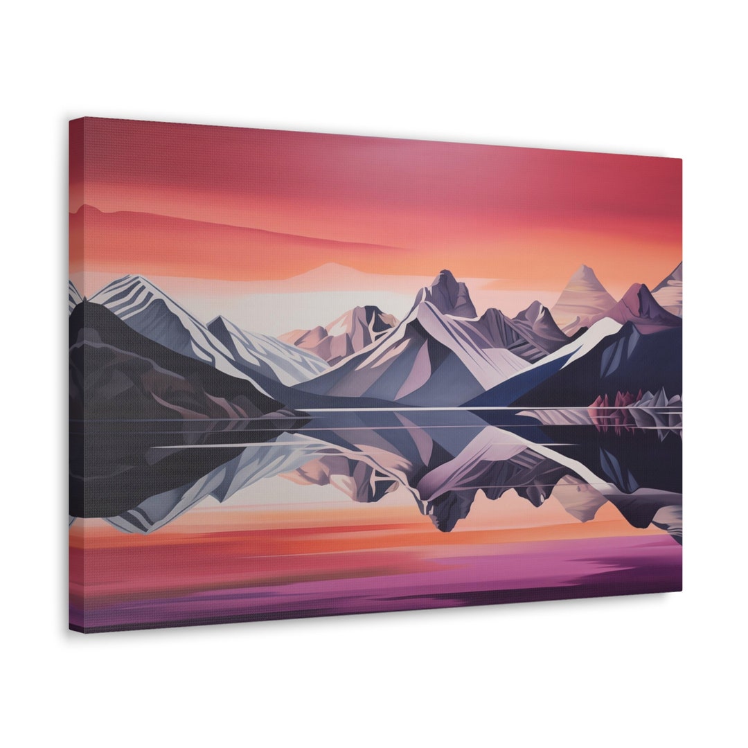 Mountain Lake Sunset Canvas Print, Reflected Landscape Wall Art - Etsy