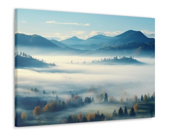 Misty Autumn Mountain Scene in Canvas Wall Art Fall Colors in a Natural Setting