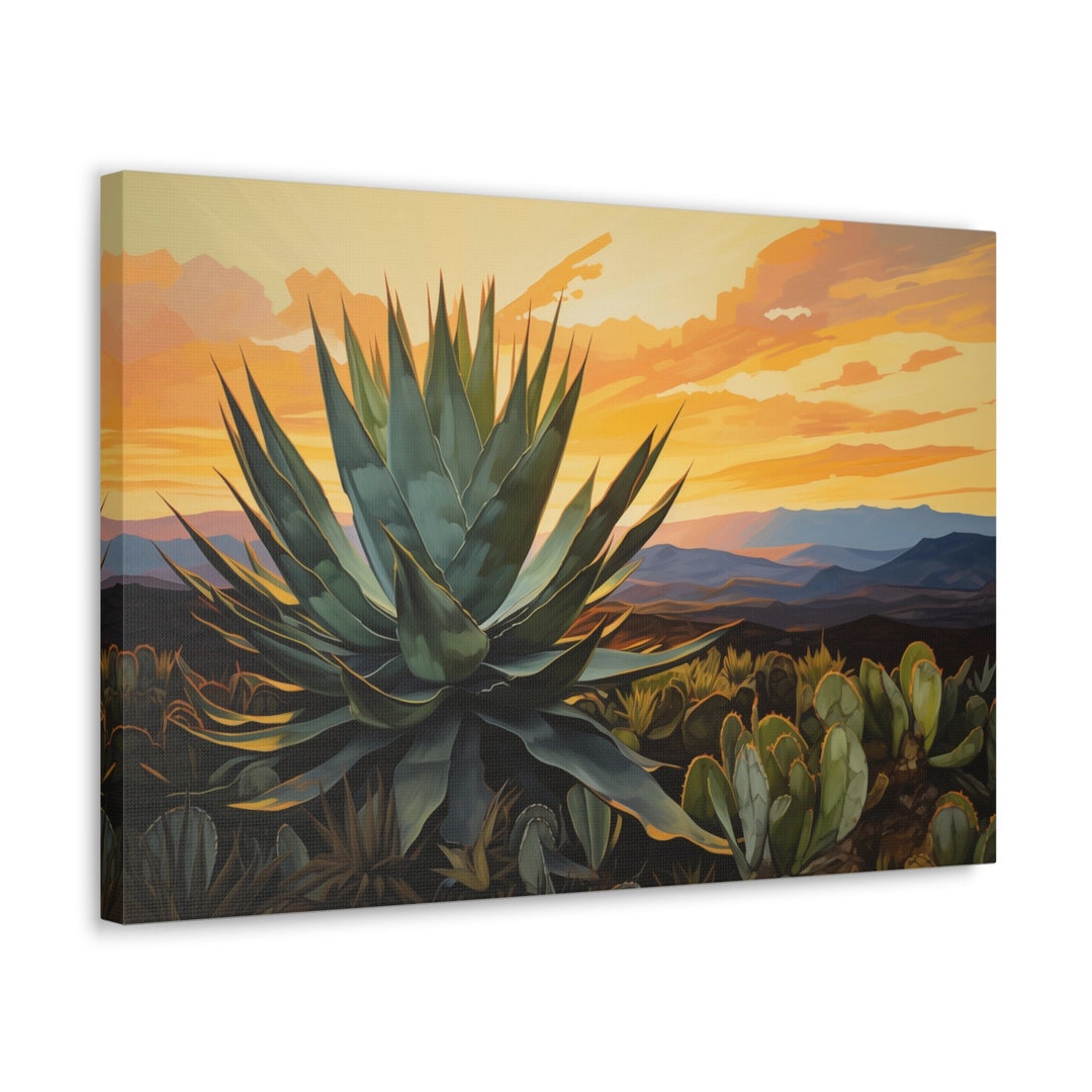 Agave Plant Sunset Canvas Wall Art, Desert Landscape - Etsy