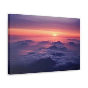 Mountain Sunrise through the Clouds, Sunrise from a Mountain Top, Canvas Wall Art, Canvas Print