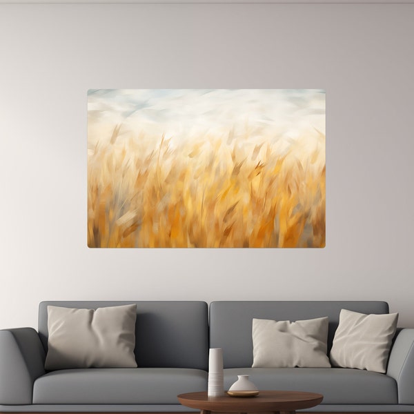 Prairie Painting on an Overcast Day, Abstract Wheat Filed Painted in Soothing Neutral Tones, Calming Art, Farmhouse Decor, Canvas Wall Art