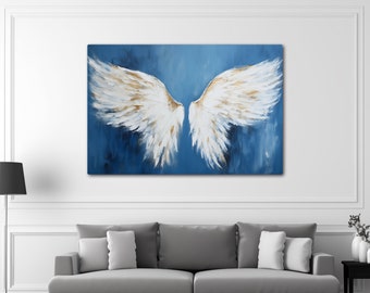 Abstract Angel Wings Canvas Wall Art, Blue and Gold