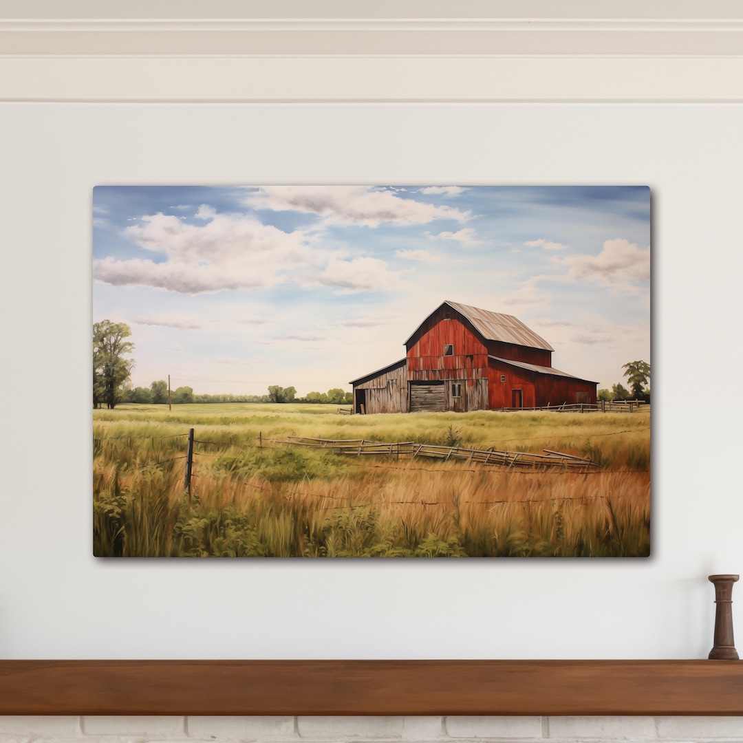 Rustic Canvas Red Barn Canvas Print, Rustic Farmhouse Prairie Wall Art - Etsy
