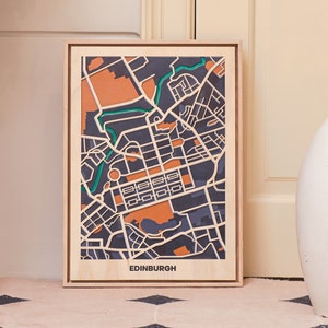 Plan de la ville en bois d'Édimbourg - décoration murale rustique moderne - carte en bois fabriquée à la main - inspiration Pop Art - pendaison de crémaillère, cadeau d'adieu