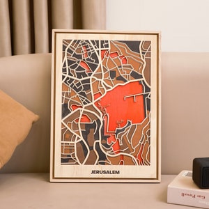 Jerusalem Holz Wand Kunst - Handgefertigte Hölzerne Stadt Weltkarte - Islamische Pop 3D Wand Kunst Dekor - Housewarming Abschiedsgeschenk für Ihn Sie