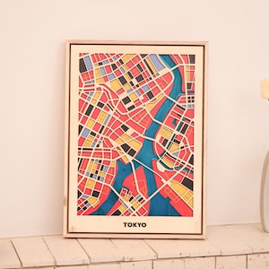 Mapa de la ciudad de madera de Tokio - Decoración de pared rústica moderna - Mapa de madera hecho a mano - Arte pop - Inauguración de la casa, regalo de despedida, arte mural japonés