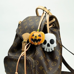 Pumpkin Leather Bag Charm, Horror Scary Car Accessories Keychain, Spooky Skull Handmade Purse Charm, Small Unique Gift for Him Her