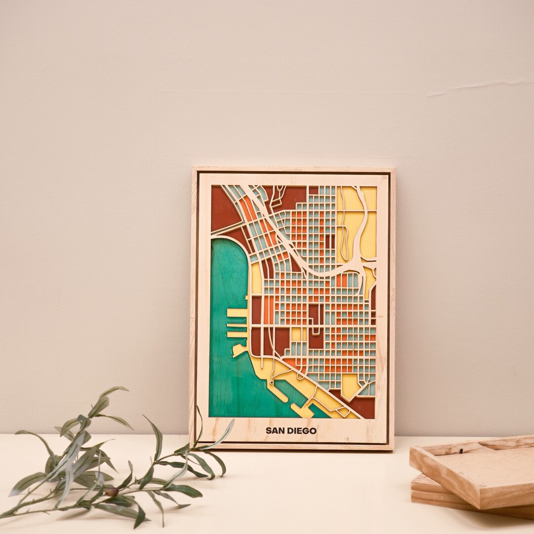 San Diego Wooden City Map - Wooden World Map - Wall Hangings Wall Decor ...