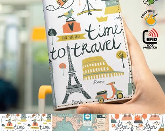 Personalisierte Zeit zu reisen Leder Pass Portemonnaie Brieftasche - Wanderlust Kollektion - Reise-Accessoires - Kleines Geschenk für Ihn Sie