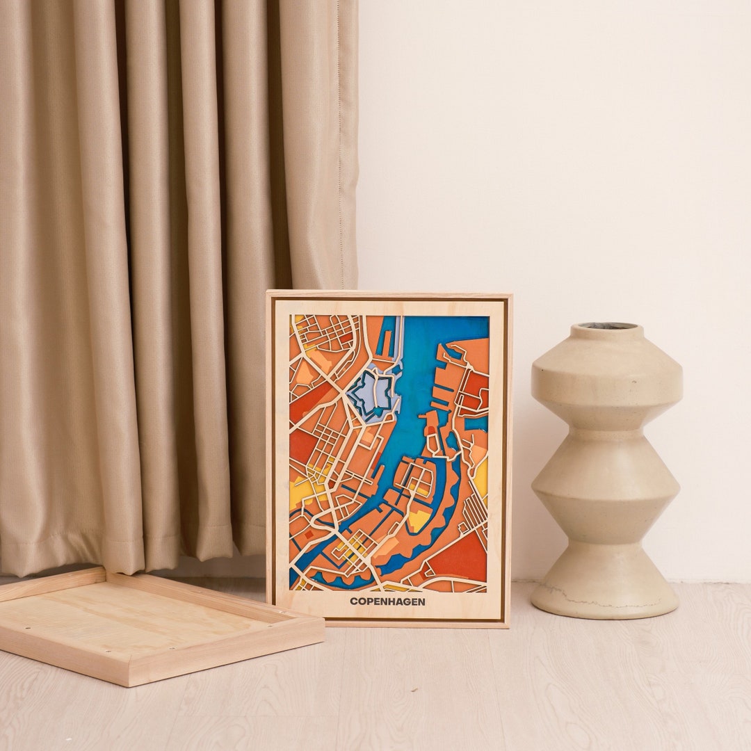 Picture Idea: Copenhagen Wooden City Map Modern Rustic Wall Decor Handcrafted Wooden