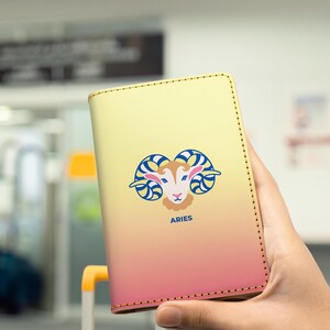 Personalized Aries Leather Passport Cover - Zodiac Horoscope Collection - Astrology Holder Wallet - Custom Travel Hand-Swen Accessories