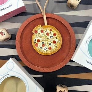 Pizza Leather Bag Charm, Food Lover&#39;s Car Accessories Key Chain, Handmade Purse Charm, Small Unique Gift Charms Keychain for Him Hers