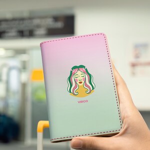 Personalized Virgo Leather Passport Cover - Zodiac Horoscope Collection - Astrology Passport Holder Wallet - Travel Accessories Gift