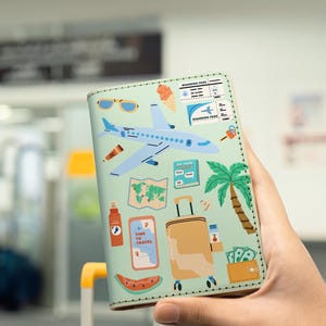 Cartera con funda de cuero para pasaporte personalizada Joyful Travel (7) - Colección Wanderlust - Accesorios de viaje, regalo cosido a mano para él y para ella