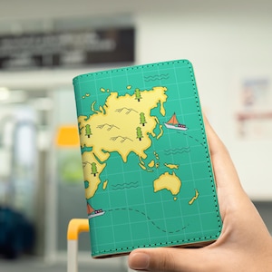 Personalized World Map 7 Leather Passport Cover - World Map Collection - Passport Holder - Passport Wallet - Travel Gift For Him Her