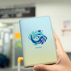 Personalized Pisces Leather Passport Cover - Zodiac Horoscope Collection - Astrology Holder Wallet - Custom Travel Accessories Gift