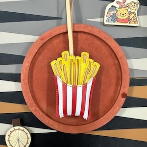 French Fries Leather Bag Charm, Pizza for Food Lover&#39;s Car Accessories Key Chain, Handmade Purse Charm, Small Unique Gift for Him Hers