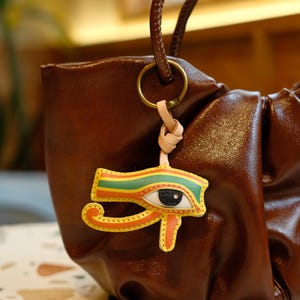 EYE OF HORUS Leather Bag Charm, Ancient Egypt Protection Keychain, Lucky Symbol Purse Backpack Accessory, Present for Parents Him Her