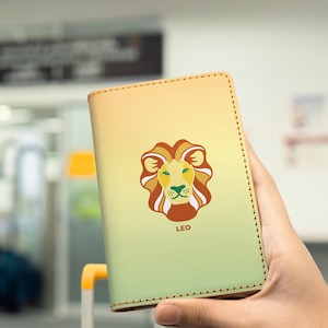 Personalized Leo Leather Passport Cover - Zodiac Horoscope Collection - Astrology Holder Wallet - Custom Travel Accessories Gift