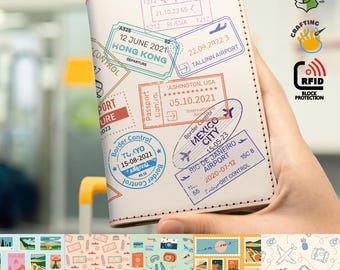 Cartera de cuero personalizada para pasaporte, sellos de viaje por el mundo, visas - Colección Wanderlust - Accesorios de viaje - Regalo para él y para ella