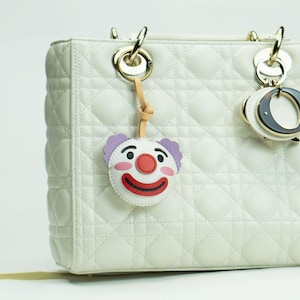 Clown Leather Bag Charm, Car Accessories Keychain, Handmade Purse Charm, Anniversary Small Unique Gift for Him Her